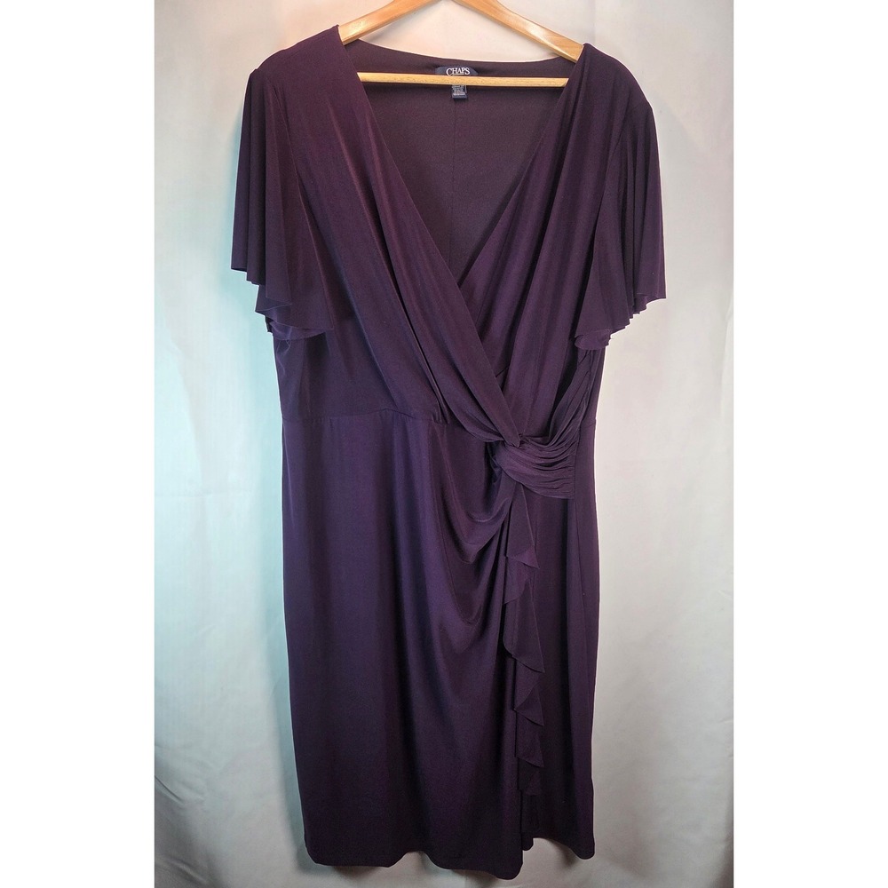 Chaps Women's Gathered Waist V-Neck Knit Sheath Dress - Deep purple, Size 18W